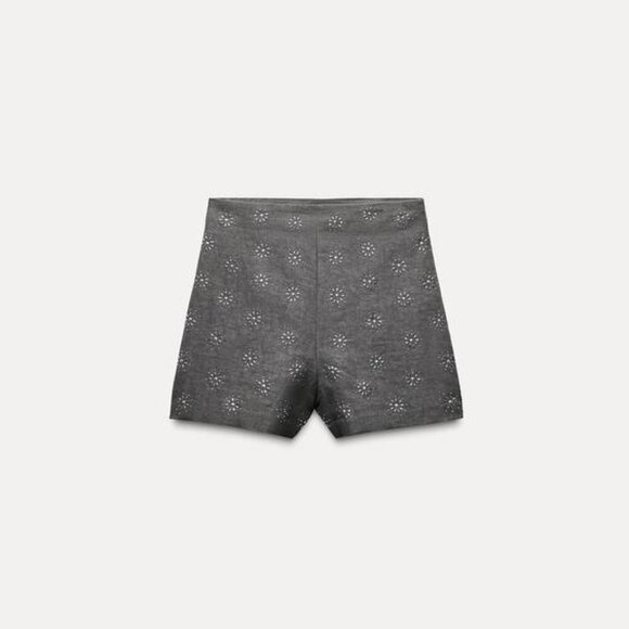 Zara LINEN BLEND EMBROIDERED SHORTS ZW COLLECTION - Picture 6 of 9
